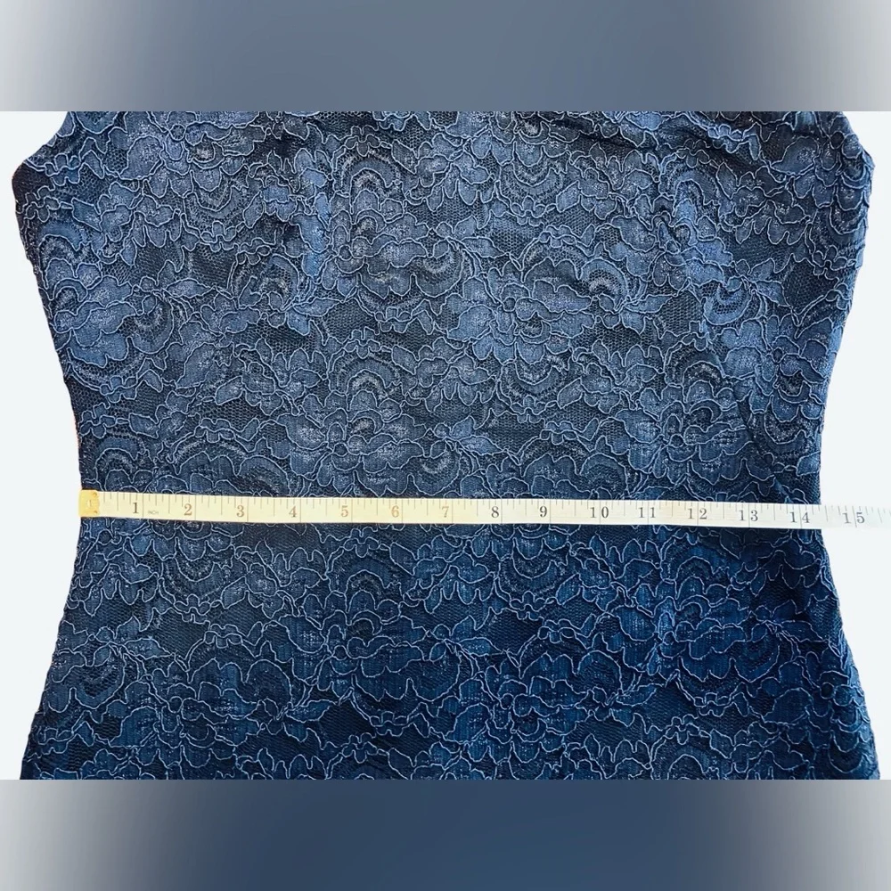 EUC LAUREN RALPH LAUREN Navy Lace Overlay Cap Sleeve Midi Sheath Dress Size 4 - Picture 12 of 14